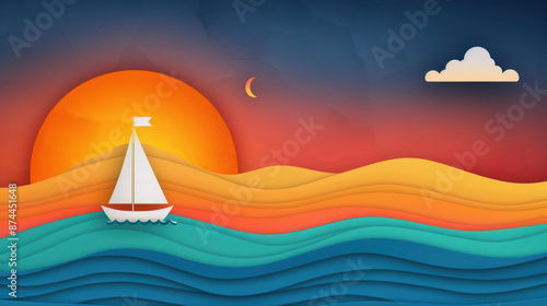 Watercolor effect flat design side view nautical theme animation © Pui