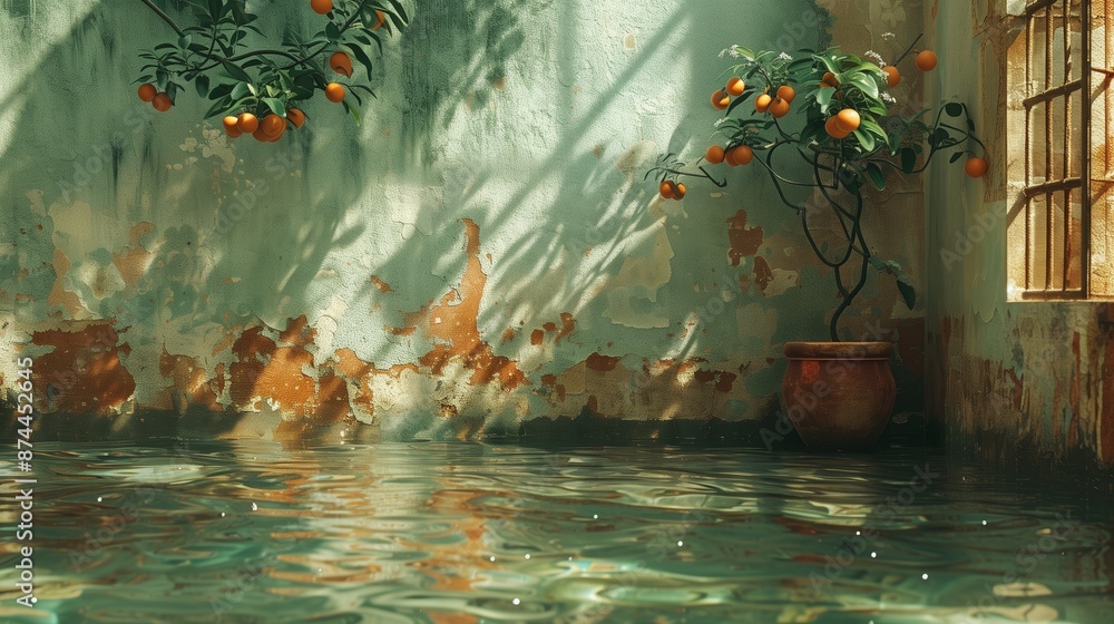 Flooded Room With Orange Trees and Sunbeams Flooded Room With Orange Trees and Sunbeams
