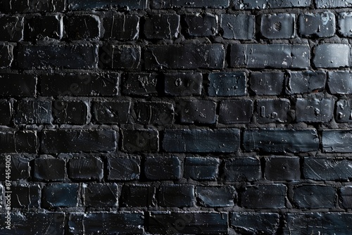 Abstract Black brick wall texture for pattern background. wide panorama picture.