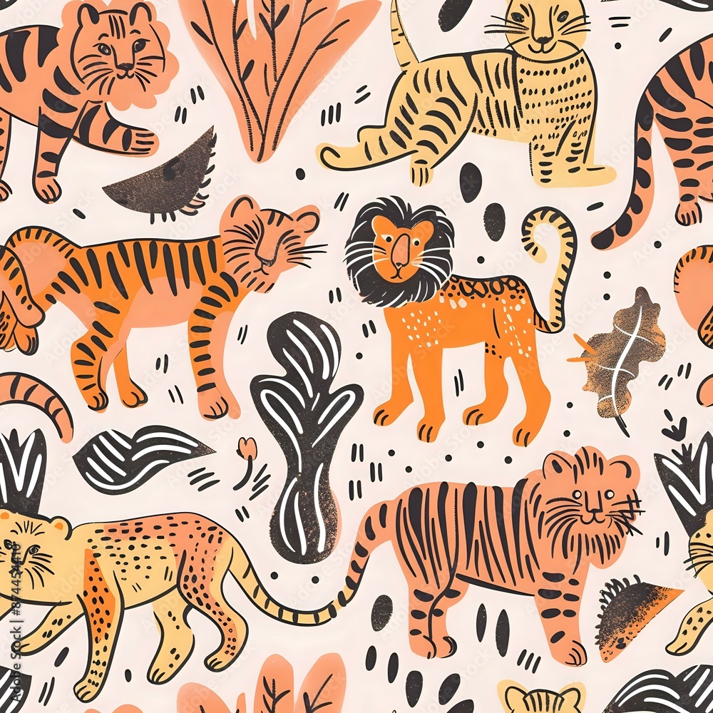 Obraz premium Adorable Wild Cat Illustration with Abstract Background