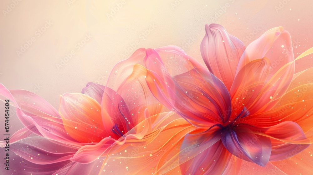 Ethereal Digital Artwork Depicting Vibrant Translucent Flowers on a Soft Gradient Background Ethereal Digital Artwork Depicting Vibrant Translucent Flowers on a Soft Gradient Background