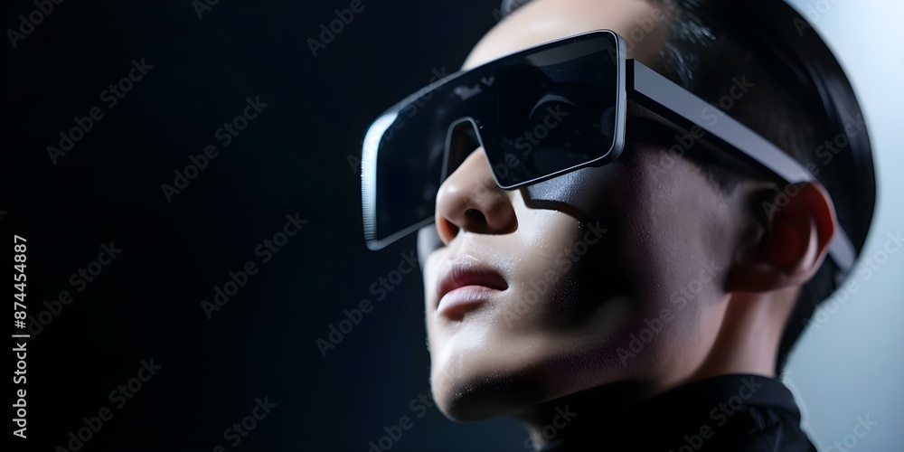 Male model at fashion week showcase with augmented reality technology. Concept Fashion Week, Male Model, Augmented Reality, Runway Showcase, Innovative Technology Male model at fashion week showcase with augmented reality technology. Concept Fashion Week, Male Model, Augmented Reality, Runway Showcase, Innovative Technology