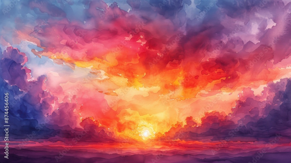 Dramatic watercolor background of a sunset sky Dramatic watercolor background of a sunset sky
