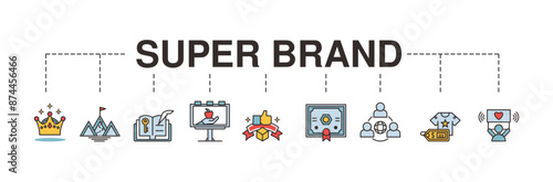 Super Brand banner web icon for business and product, story, luxury, quality, limited edition, high-end, guarantee, reputation and brand loyalty. Flat vector infographic.