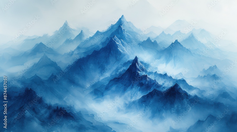 Majestic mountain range in watercolor Majestic mountain range in watercolor
