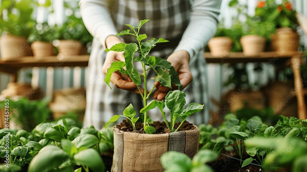 Person gardening in backyard, flat design, offline hobby, peaceful and green Person gardening in backyard, flat design, offline hobby, peaceful and green