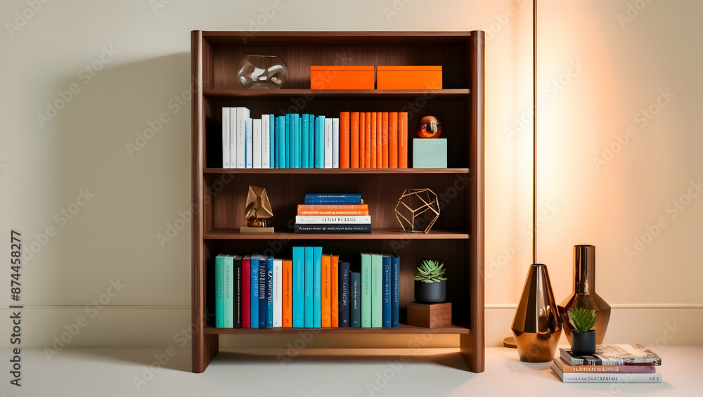 a wooden bookshelf with a modern and minimalist design. a wooden bookshelf with a modern and minimalist design.