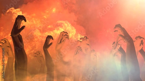 hands of people in hell fire flame  background render 3d 
