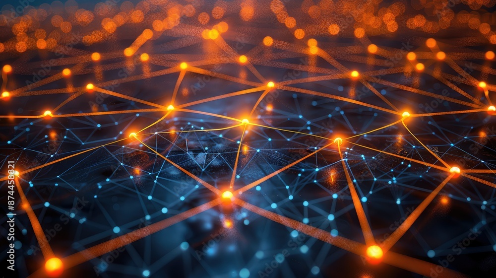Digital network of interconnected glowing nodes Digital network of interconnected glowing nodes