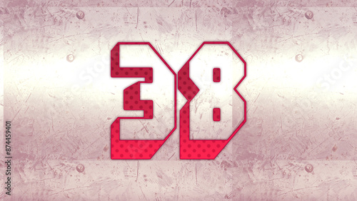 Cute 3d bold outline pink number design of 38 on white background.