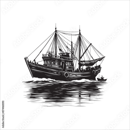 Fishing Boat in the sea illustration