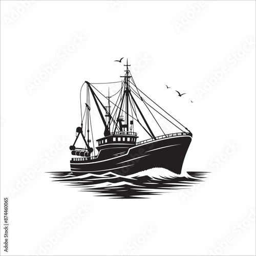 Fishing Boat in the sea vector for illustration