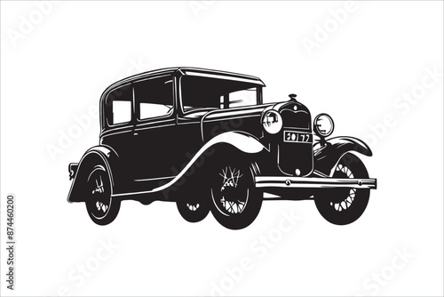  Authentic hand drawn logo design illustration of an old car,