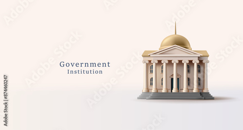3D building of a government institution with columns. Realistic illustration for concepts of public services, museums, education, and architecture. Vector