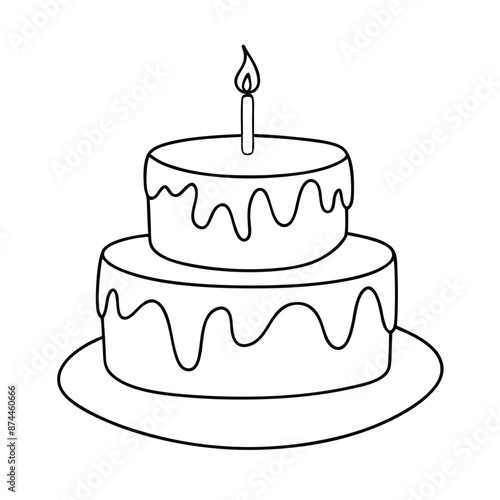 birthday cake with a candle, focusing on line art vector illustration