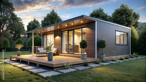 Modern Prefab Home with Large Deck and Minimalist Landscaping © arri