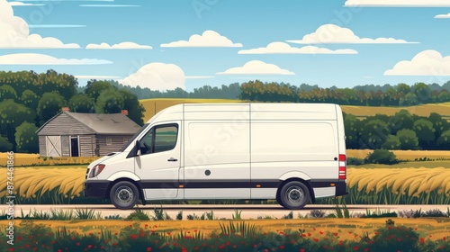 Wallpaper Mural Create an image of a delivery van parked at a rural farm, with fields and a barn in the background. Torontodigital.ca