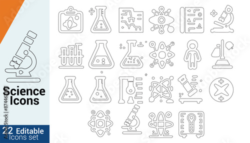 Editable Stroke Icon Set for Science