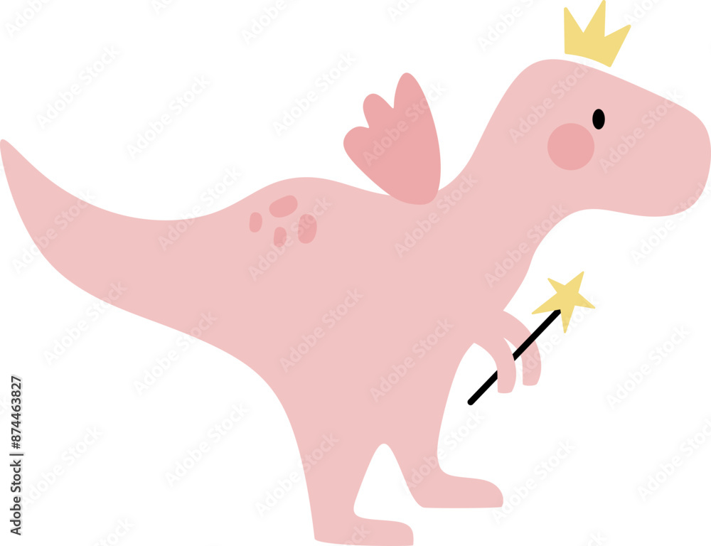 Obraz premium Pink Fairy Dinosaur Cartoon Graphic