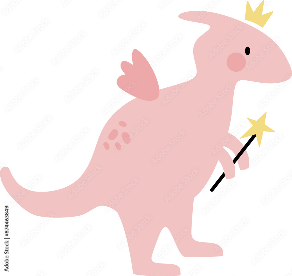Naklejka premium Pink Fairy Dinosaur Cartoon Graphic