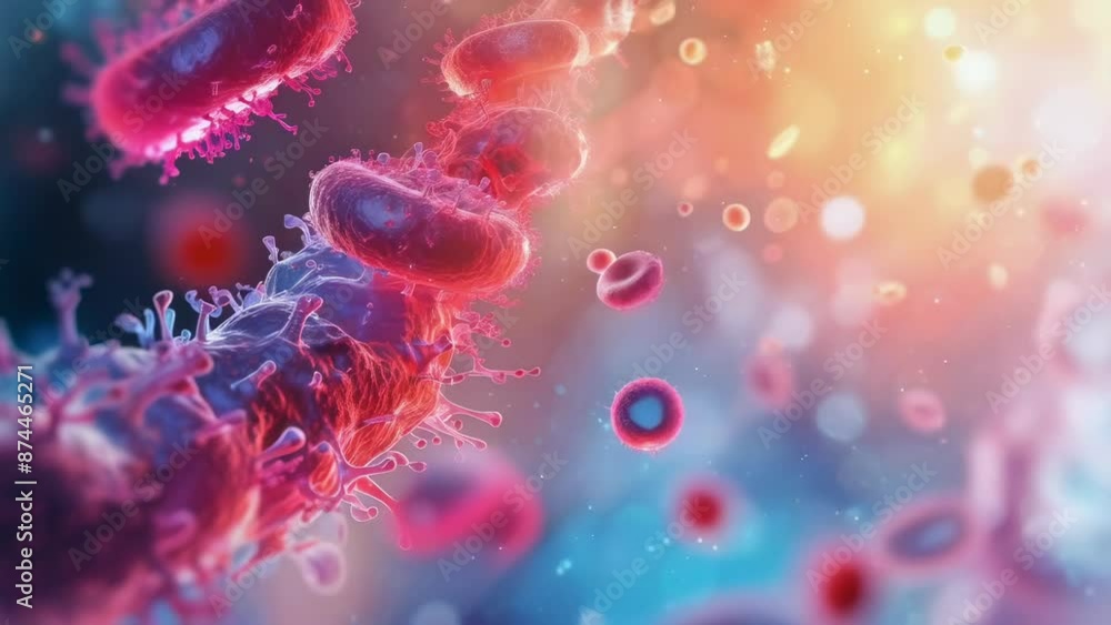 Bacteria Inside Rbc Microscope Close-up view of red blood cells and bacteria under a microscope. The ...