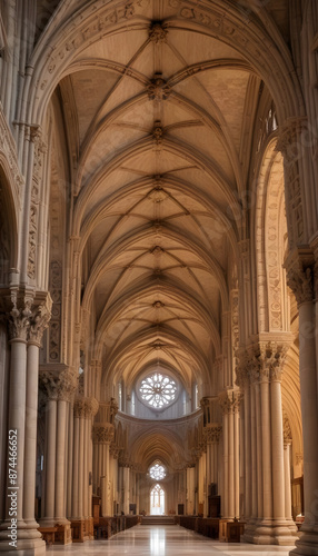 Gothic Catholic Cathedral Church Interior of a Hallway Vaulted High Ceiling Arches Religious Architecture 9:16 © sarahsophie