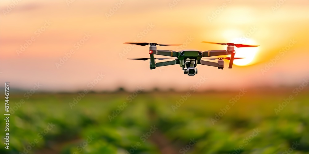 Drone technology sprays pesticides in fields to boost productivity and control pests. Concept Agricultural Drones, Crop Protection, Precision Farming, Pesticide Management, Technology Innovation Drone technology sprays pesticides in fields to boost productivity and control pests. Concept Agricultural Drones, Crop Protection, Precision Farming, Pesticide Management, Technology Innovation