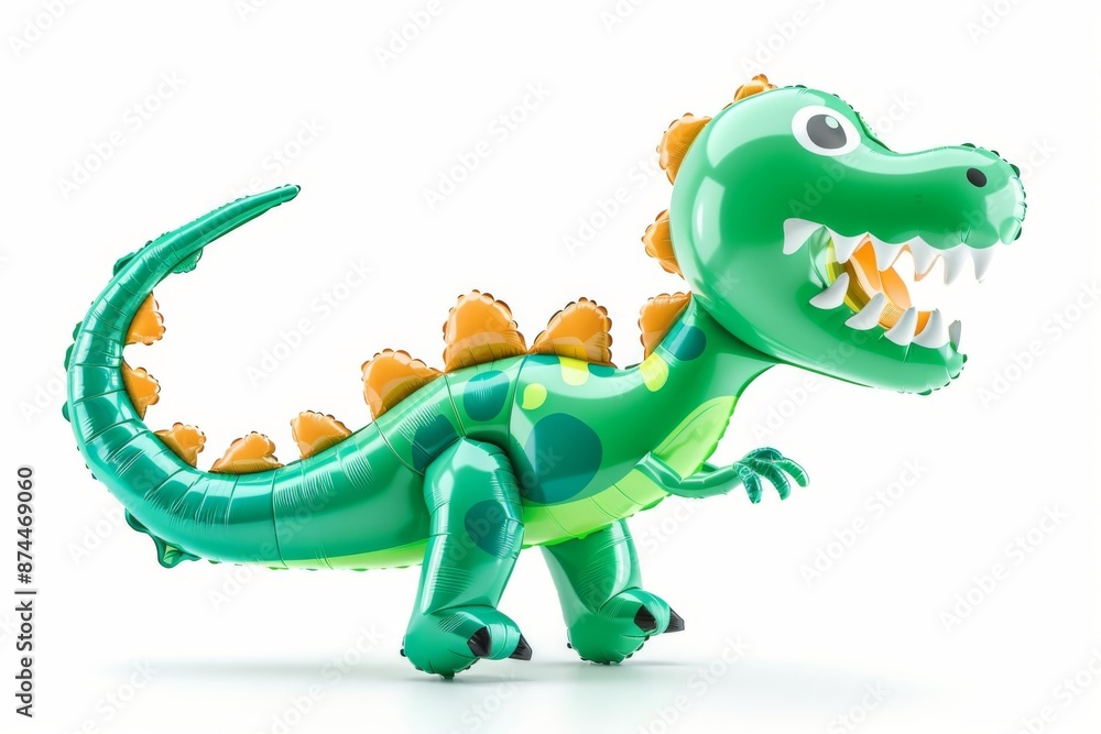 Fototapeta premium A colorful balloon dinosaur brings excitement to the back to school celebration, adding a touch of adventure to the day. Its sharp teeth and long tail make it a standout decoration.