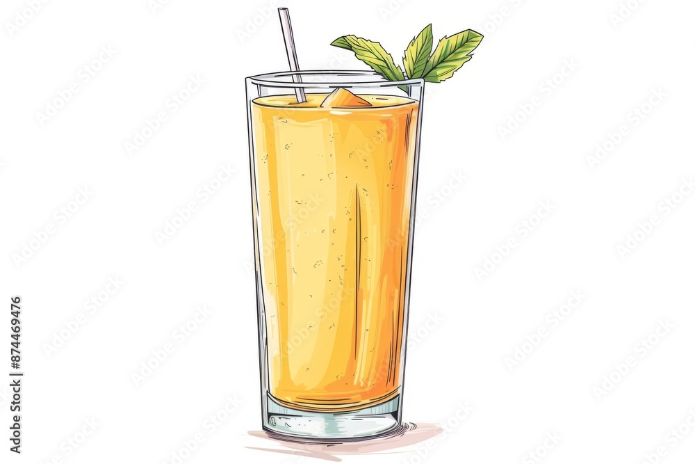 A chilled glass of creamy mango lassi, perfect for hot summer days. The vibrant yellow color and sprinkle of cardamom powder add to its appeal. A chilled glass of creamy mango lassi, perfect for hot summer days. The vibrant yellow color and sprinkle of cardamom powder add to its appeal.
