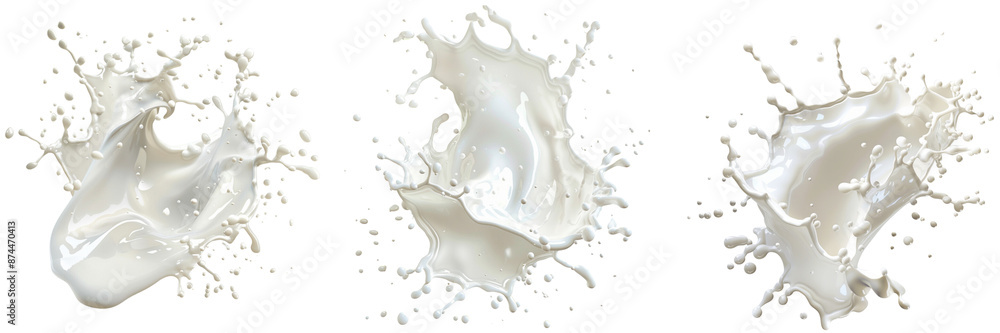 Set of a White milk wave splash with splatters and drops isolated on a ...