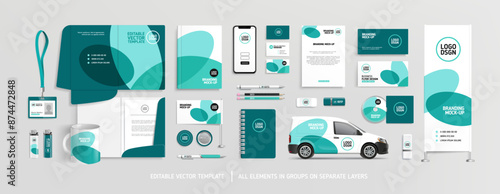 Business Stationery Brand Identity Mockup set with fresh abstract graphics design concept. Office stationery items mockup - editable template. Company corporate style design. Stationery Branding