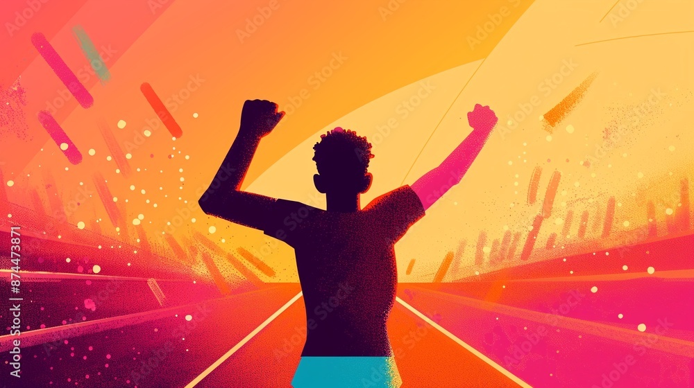 Marathon finish line in stadium, cheering crowd, flat design illustration Marathon finish line in stadium, cheering crowd, flat design illustration