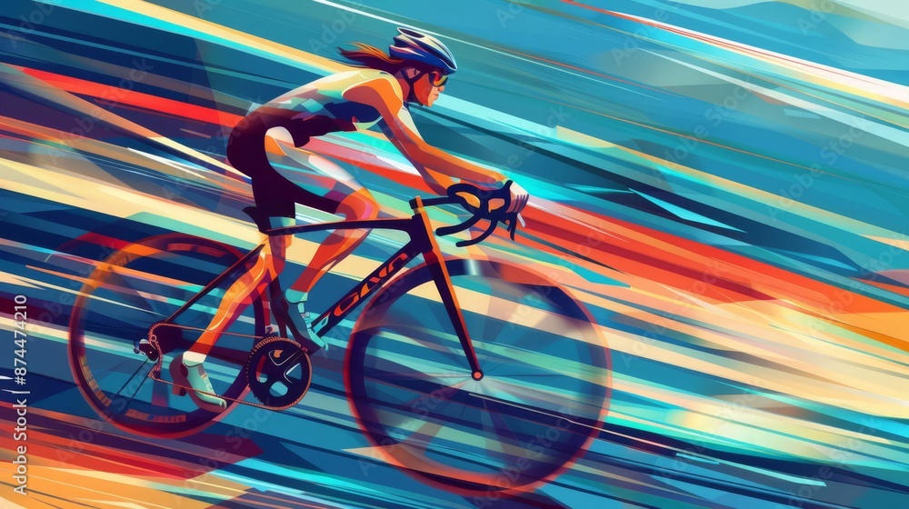 Fototapeta premium Dynamic flat of air cycling exercises with speed lines and motion blur, highenergy workout concept