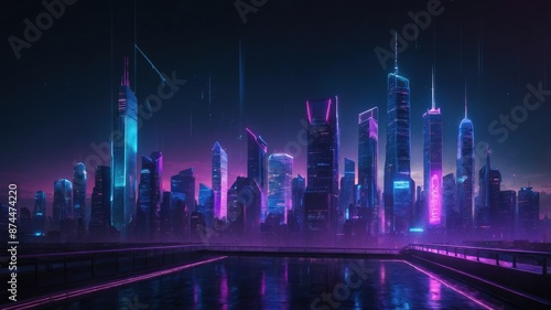 Wallpaper Mural Vibrant futuristic cityscape at night with neon lights, towering skyscrapers, and reflections on wet surfaces, creating a cyberpunk atmosphere.
 Torontodigital.ca