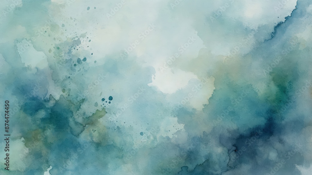 Fototapeta premium Serene abstract watercolor art in blue and green tones, featuring fluid gradients and soft, expressive splashes. 