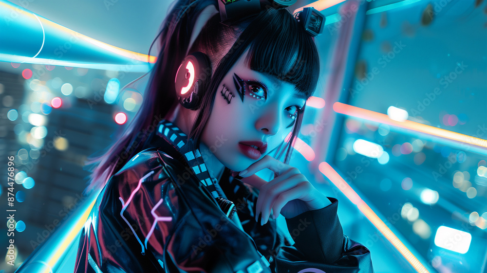 サイバーパンクキャラクターのハロウィンコスプレをした女性 サイバーパンクキャラクターのハロウィンコスプレをした女性