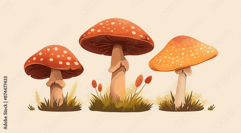Whimsical Cartoon Mushrooms Vector Illustration Whimsical Cartoon Mushrooms Vector Illustration