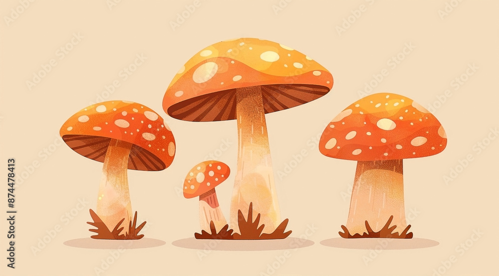 Whimsical Cartoon Mushrooms Vector Illustration Whimsical Cartoon Mushrooms Vector Illustration