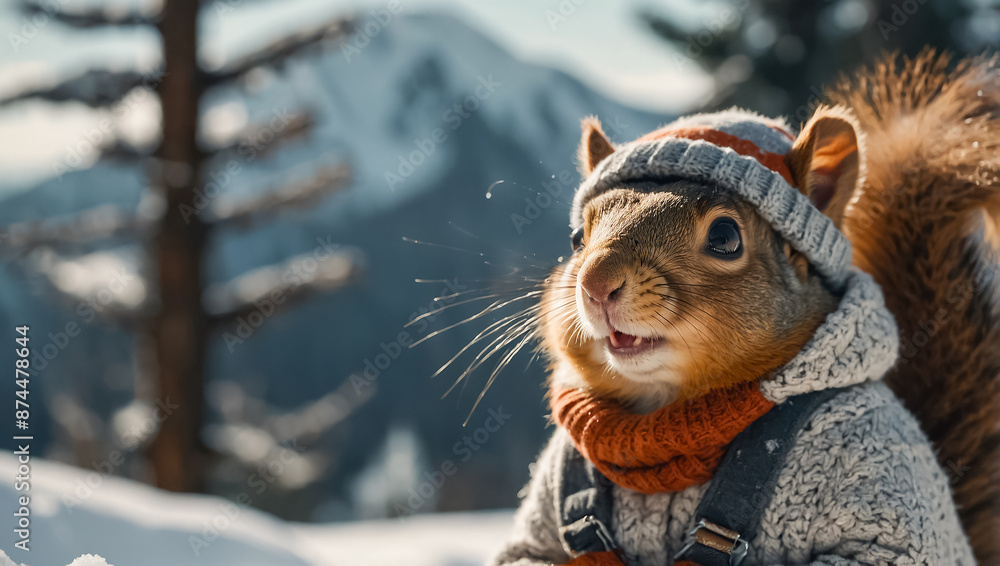 Cute cartoon squirrel in winter adventure Cute cartoon squirrel in winter adventure