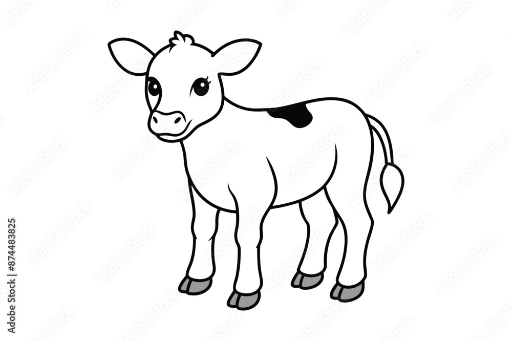 Fototapeta premium Baby cow silhouette white background free vector line art illustration 