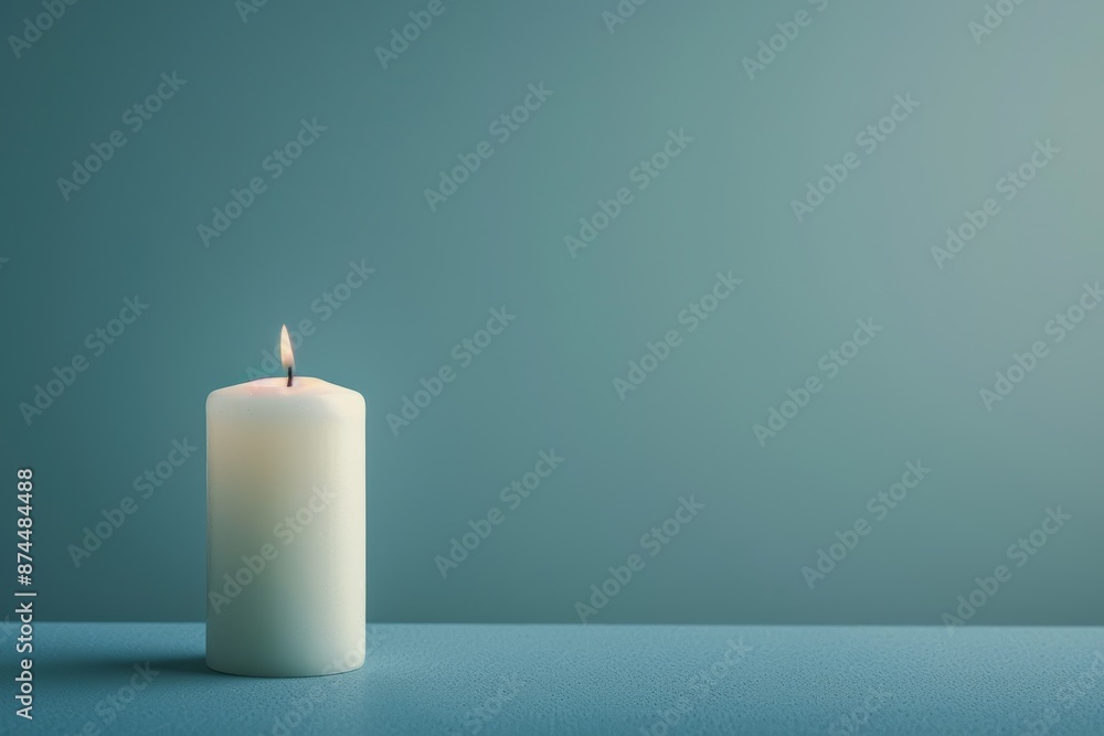 minimalist simple lit burning candle with calm serene water background with copy space minimalist simple lit burning candle with calm serene water background with copy space