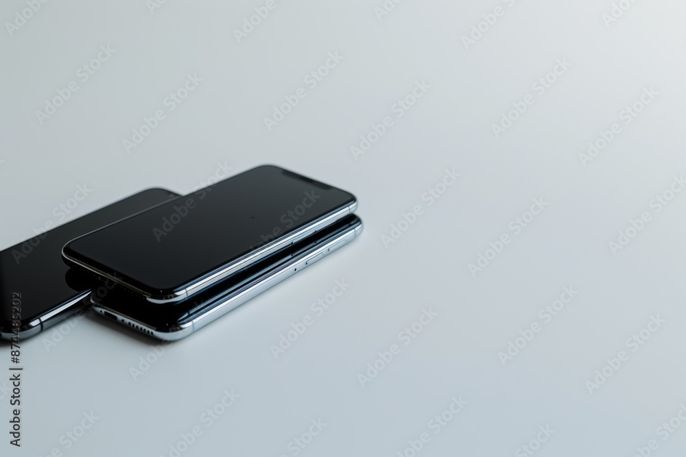 smartphones side by side on a clean white surface, symbolizing the seamless integration of technology into everyday life smartphones side by side on a clean white surface, symbolizing the seamless integration of technology into everyday life
