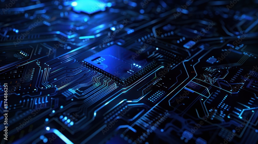 Blue Circuitry and Glowing Processor Blue Circuitry and Glowing Processor