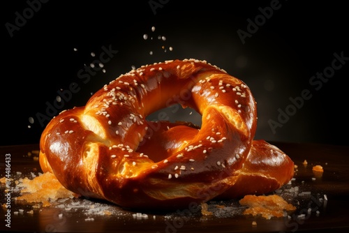 Hearty Soft baked pretzel with salt. Twisted traditional Bavarian bakery doughy bread. Generate ai