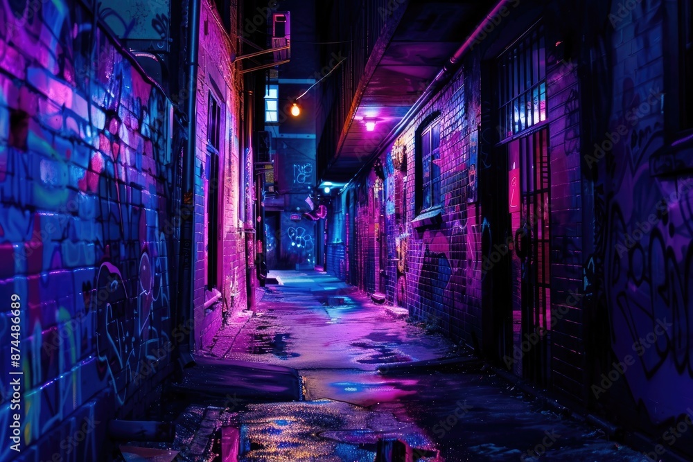 Neon Light Corridor Futuristic Room with Vibrant Lighting on black background Neon Light Corridor Futuristic Room with Vibrant Lighting on black background