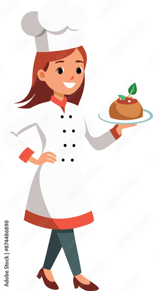 Smiling Chef Holding a Plate of Delicious Dessert Smiling Chef Holding a Plate of Delicious Dessert