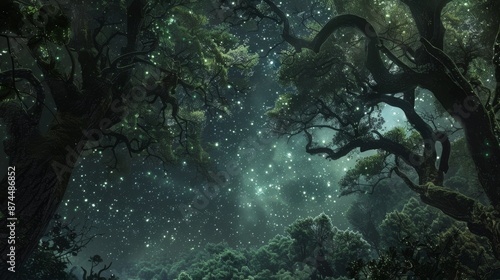 Wallpaper Mural Magical Enchanted Forest with Glowing Fireflies and Starry Night Sky Torontodigital.ca