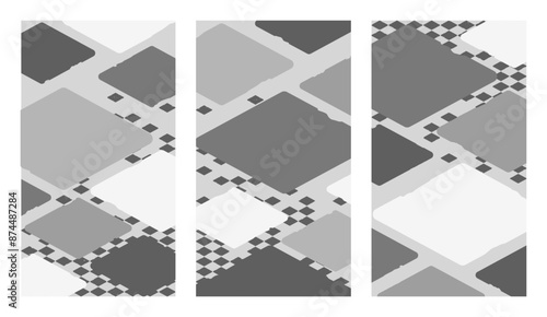 Abstraktes Kartenset in Grautönen. Designvorlagen für Poster, Werbung, Flyer, Social Media Posts, Cover und Banner.