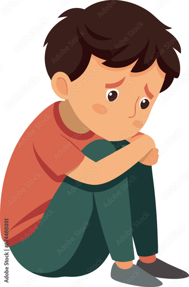Sad And Lonely Boy Sitting On Floor Illustration Sad And Lonely Boy Sitting On Floor Illustration