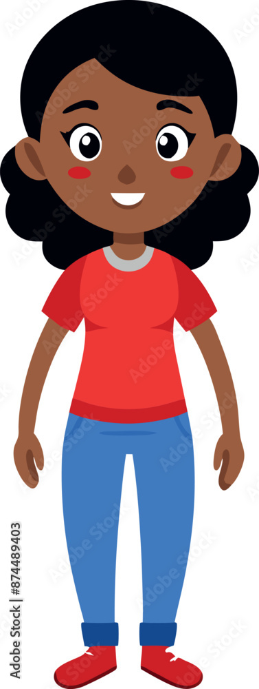 Smiling Cartoon Girl Standing in Casual Clothes Smiling Cartoon Girl Standing in Casual Clothes